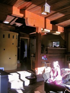 winter sun bouncing off the pond